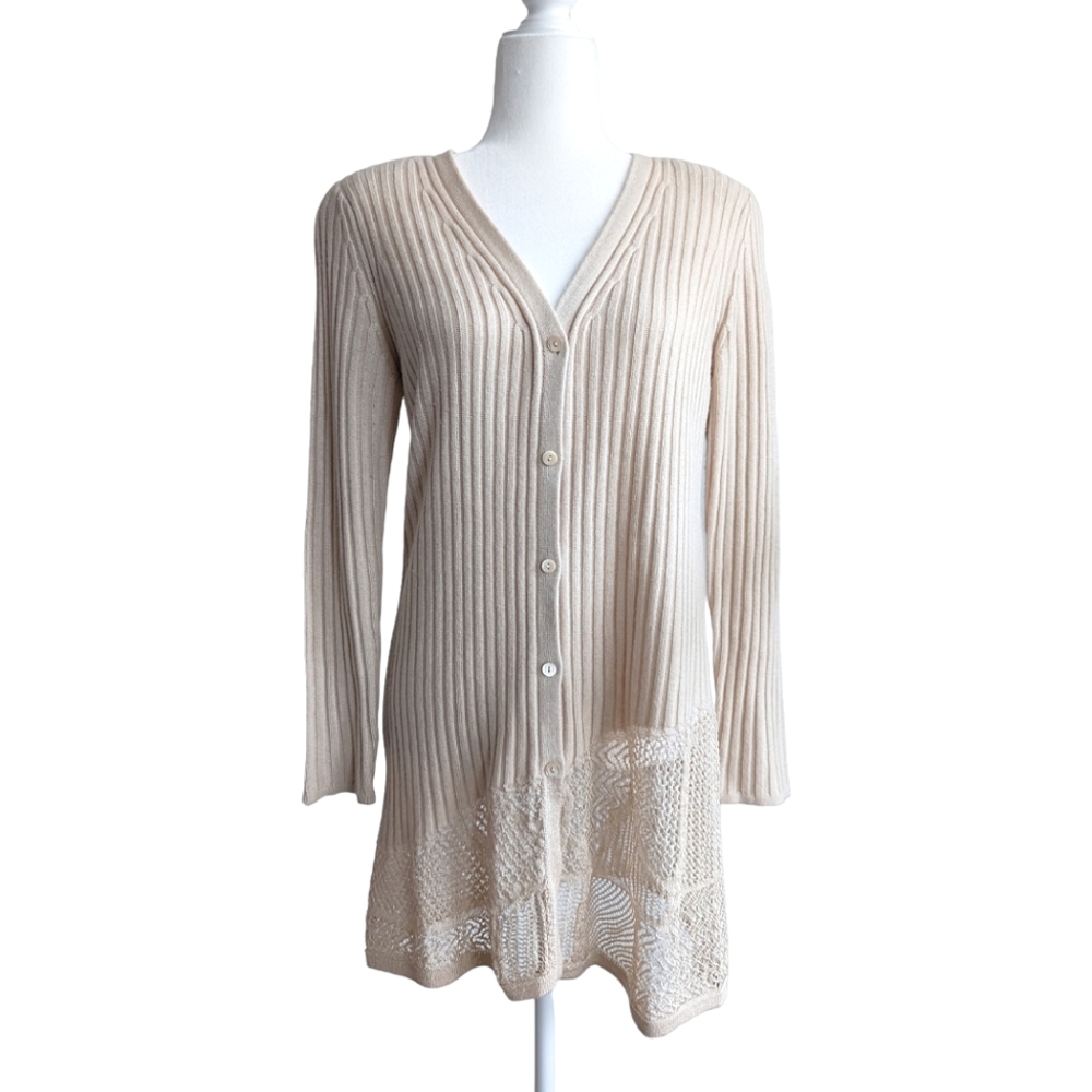 Escada Cashmere Silk Blend Ribbed Long Sleeve V Neck Cardigan Size XS